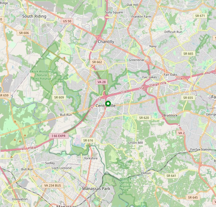 Map of Centreville, VA and the surrounding area