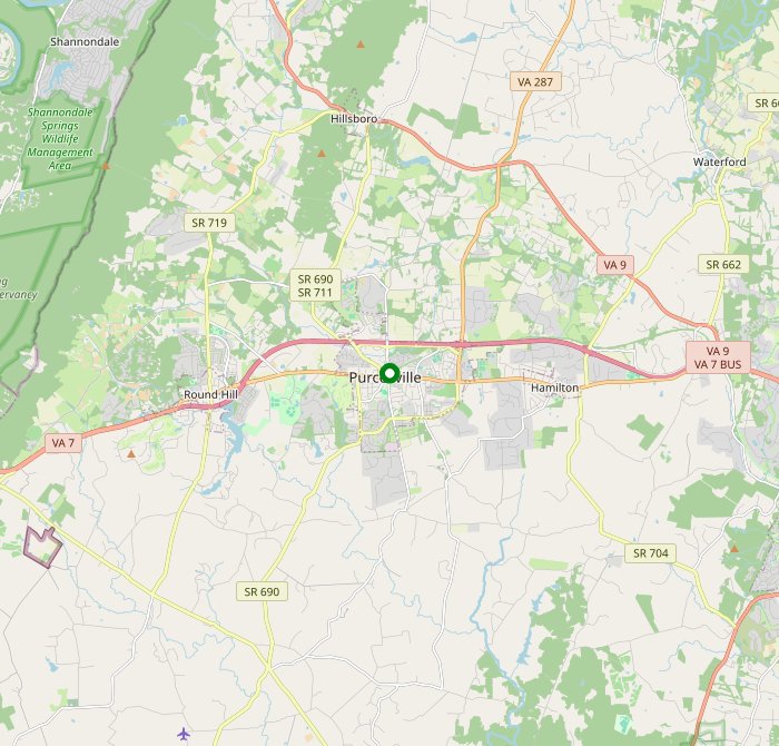 Map of Purcellville, VA and the surrounding area